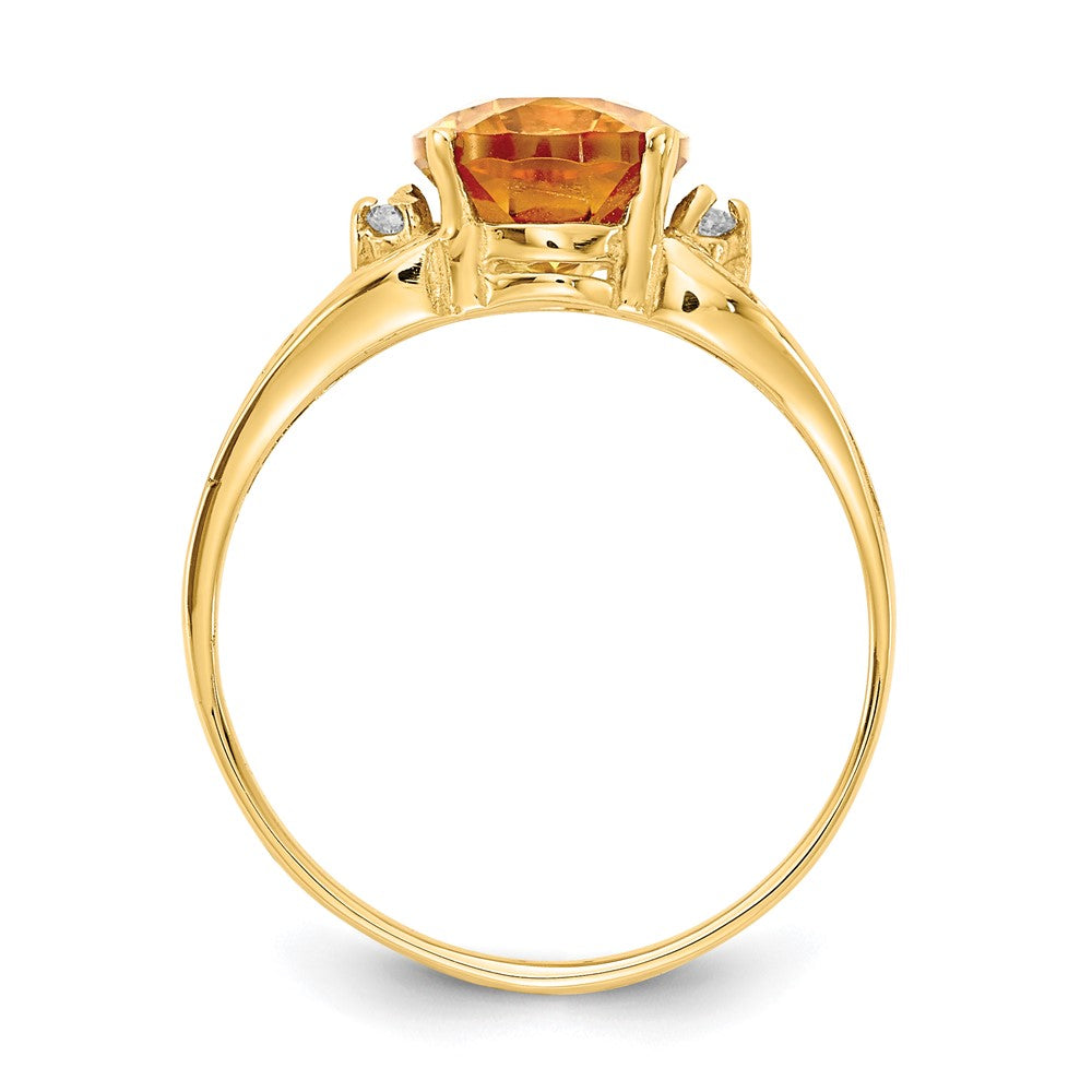 14K Yellow Gold 9X7mm Oval Citrine Checker Aa Diamond Ring