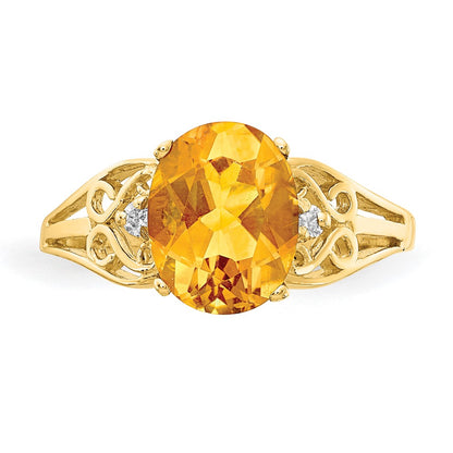 14K Yellow Gold 9X7mm Oval Citrine Checker Aa Diamond Ring