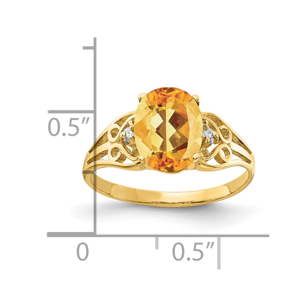 14K Yellow Gold 9X7mm Oval Citrine Checker Aa Diamond Ring
