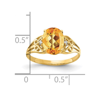 14K Yellow Gold 9X7mm Oval Citrine Checker Aa Diamond Ring