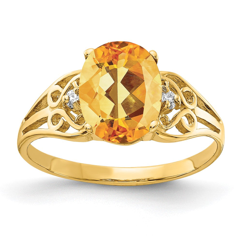 14K Yellow Gold 9X7mm Oval Citrine Checker Aa Diamond Ring