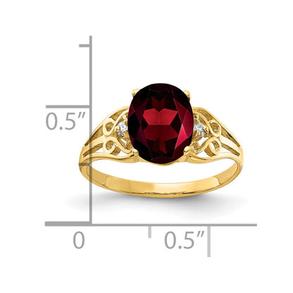 14K Yellow Gold 9X7mm Oval Garnet Checker Vs Diamond Ring