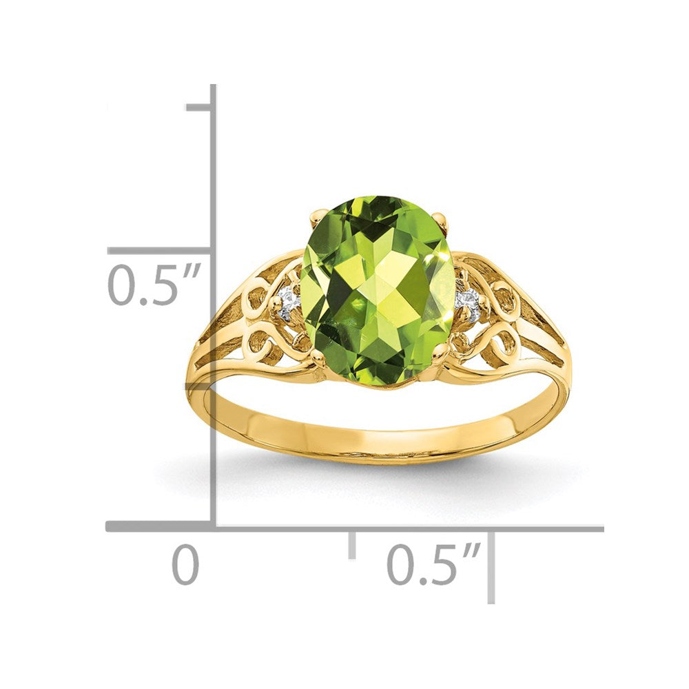 14K Yellow Gold 9X7mm Oval Peridot Aaa Diamond Ring