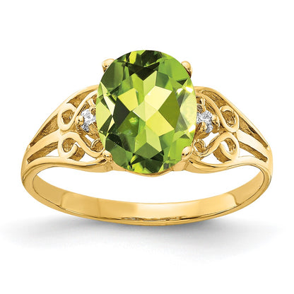 14K Yellow Gold 9X7mm Oval Peridot Aaa Diamond Ring