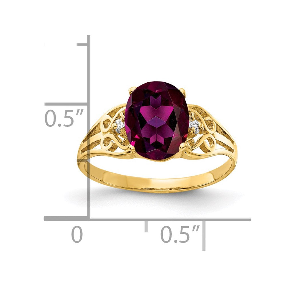 Solid 14k Yellow Gold 9x7mm Oval Rhodolite Simulated Garnet AAA CZ Ring