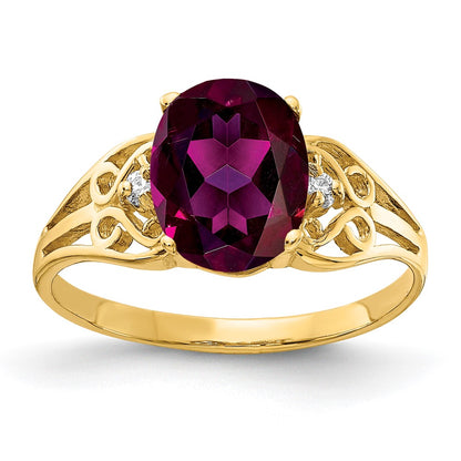 Solid 14k Yellow Gold 9x7mm Oval Rhodolite Simulated Garnet AAA CZ Ring