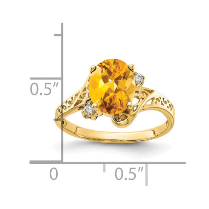 14K Yellow Gold 9X7mm Oval Citrine Checker A Diamond Ring