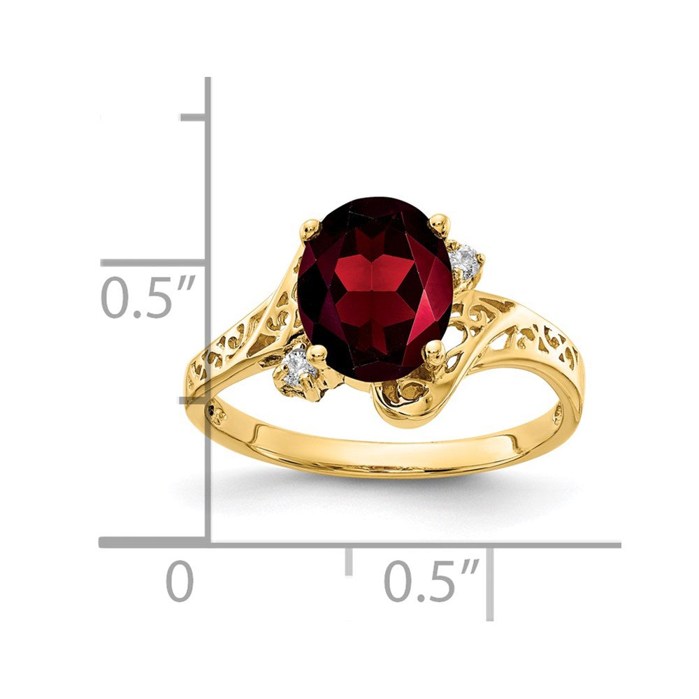 14K Yellow Gold 9X7mm Oval Garnet Checker Aaa Diamond Ring