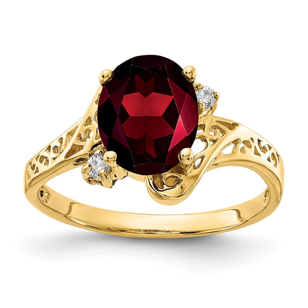 14K Yellow Gold 9X7mm Oval Garnet Checker Aaa Diamond Ring
