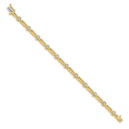 14K Yellow Gold Complete 3/4 Carat Round Vs Diamond 4 Prong Bar Link 7 Inch Tennis Bracelet