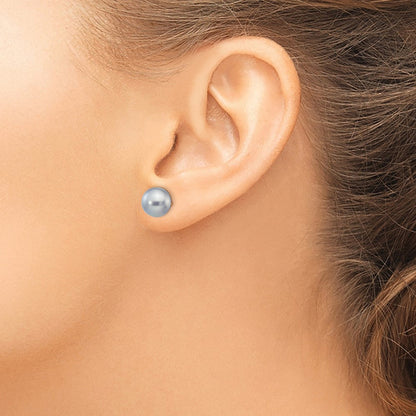 14K Yellow Gold 8-9mm Grey Button Freshwater Cultured Pearl Stud Post Earrings
