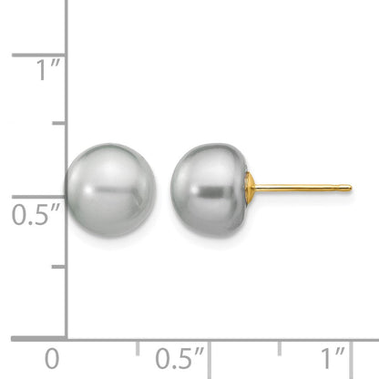 14K Yellow Gold 8-9mm Grey Button Freshwater Cultured Pearl Stud Post Earrings