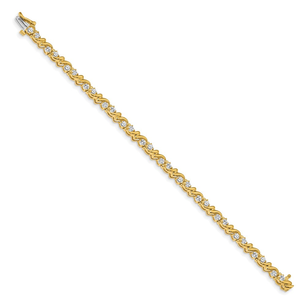 14K Yellow Gold Complete 1.45 Carat Round Aa Diamond Fancy Swirl 7 Inch Tennis Bracelet