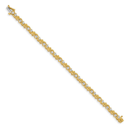 14K Yellow Gold Complete 1.45 Carat Round Aa Diamond Fancy Swirl 7 Inch Tennis Bracelet