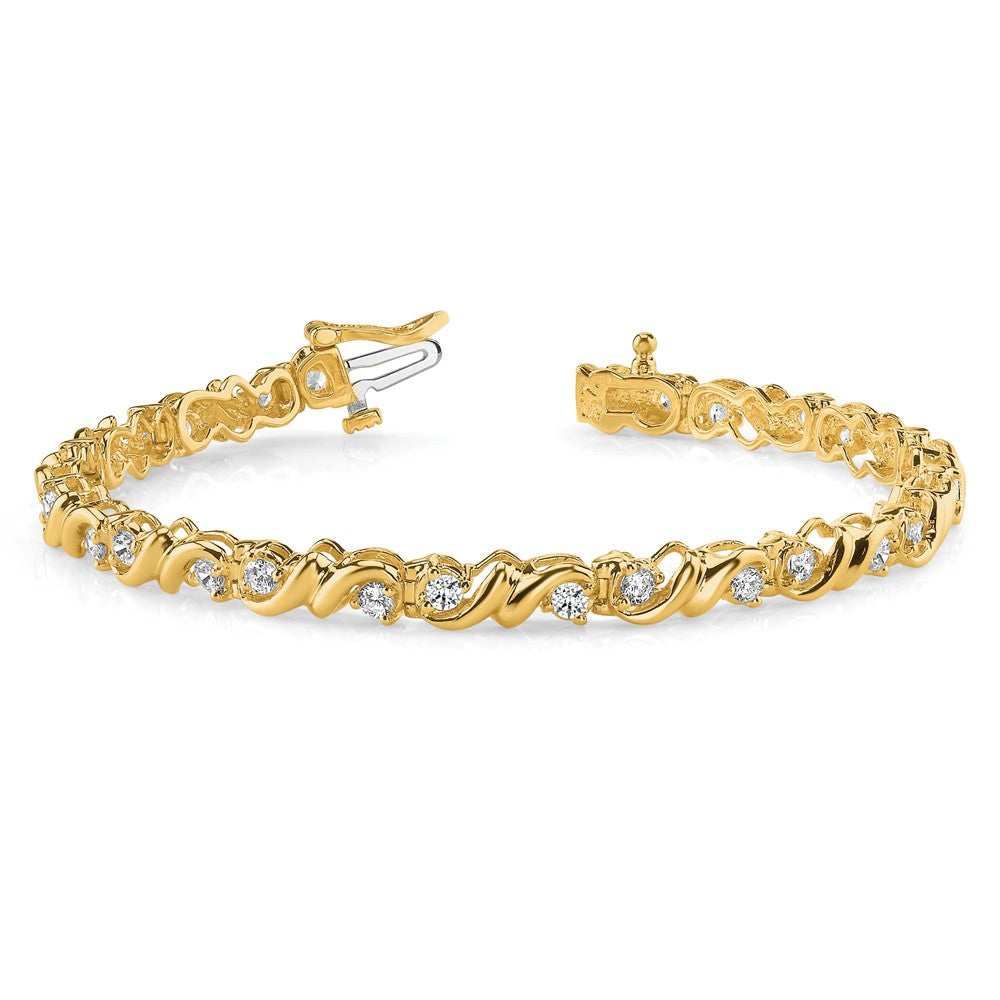 14K Yellow Gold Complete 1.45 Carat Round Aa Diamond Fancy Swirl 7 Inch Tennis Bracelet