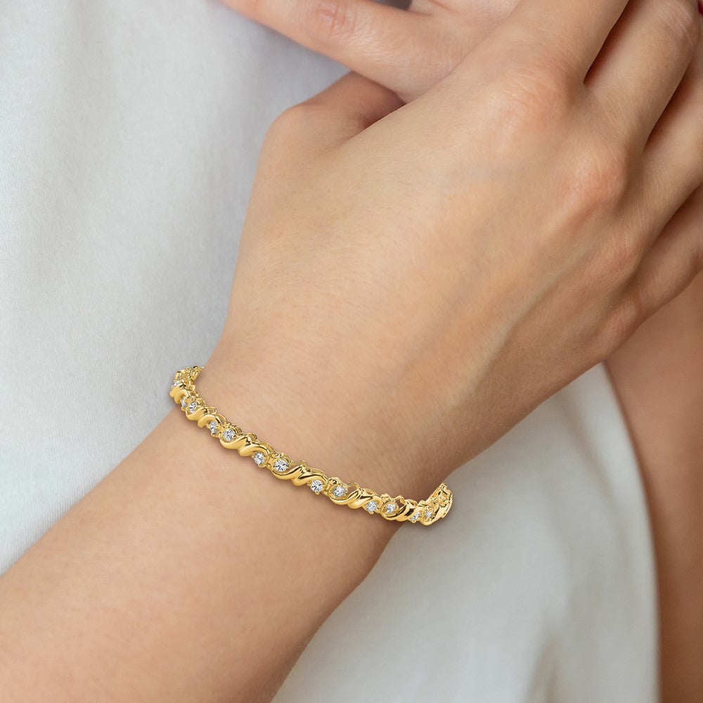 14K Yellow Gold Complete 1.45 Carat Round Aa Diamond Fancy Swirl 7 Inch Tennis Bracelet