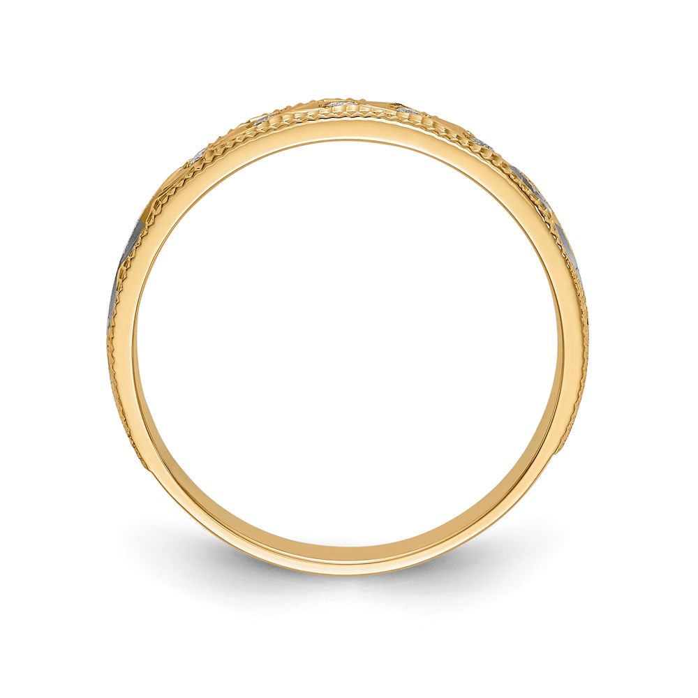 14K Yellow Gold And Rhodium Aa Quality 1/20 Carat Diamond Trio Ladies Complete Wedding Band