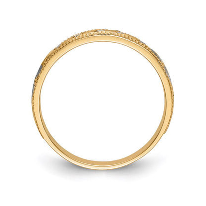 14K Yellow Gold And Rhodium Aa Quality 1/20 Carat Diamond Trio Ladies Complete Wedding Band