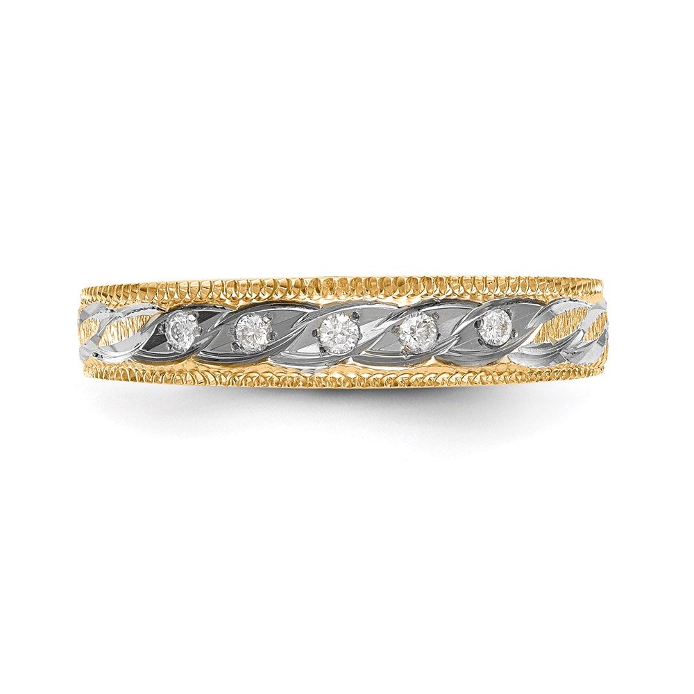 14K Yellow Gold And Rhodium Aa Quality 1/20 Carat Diamond Trio Ladies Complete Wedding Band