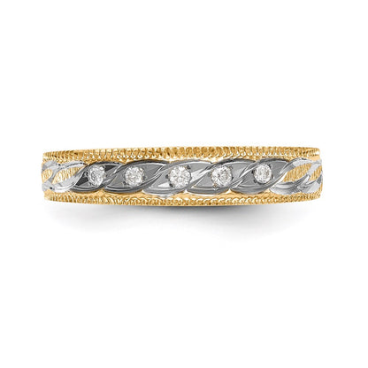 14K Yellow Gold And Rhodium Aa Quality 1/20 Carat Diamond Trio Ladies Complete Wedding Band