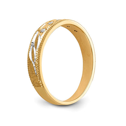 14K Yellow Gold And Rhodium Aa Quality 1/20 Carat Diamond Trio Ladies Complete Wedding Band