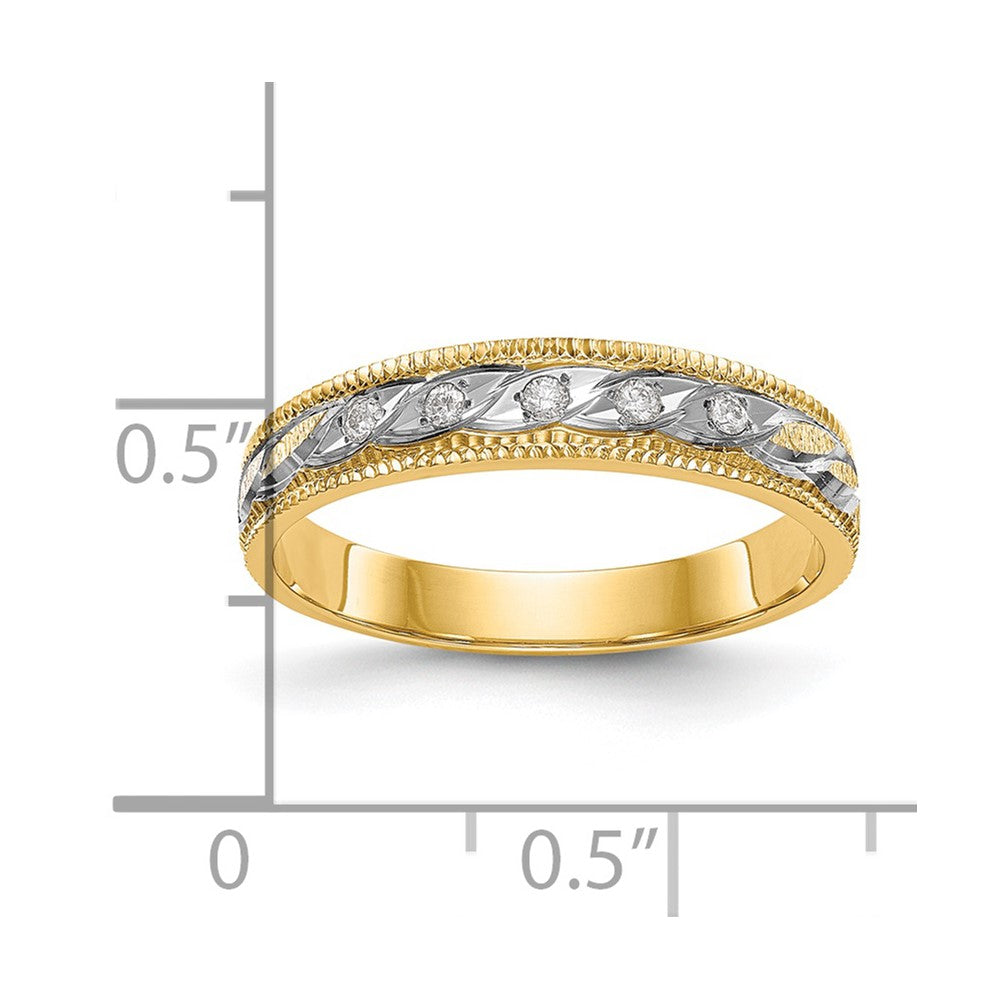14K Yellow Gold And Rhodium Aa Quality 1/20 Carat Diamond Trio Ladies Complete Wedding Band