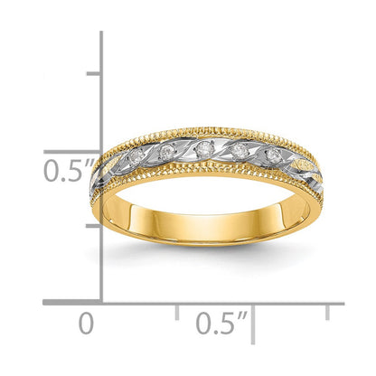 14K Yellow Gold And Rhodium Aa Quality 1/20 Carat Diamond Trio Ladies Complete Wedding Band