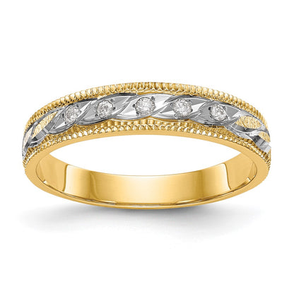14K Yellow Gold And Rhodium Aa Quality 1/20 Carat Diamond Trio Ladies Complete Wedding Band