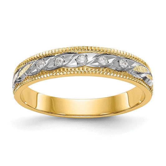 14K Yellow Gold And Rhodium Aa Quality 1/20 Carat Diamond Trio Ladies Complete Wedding Band