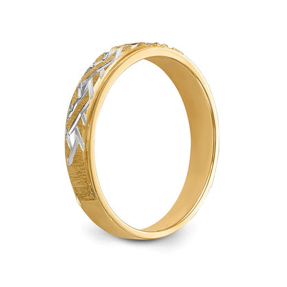 14K Yellow Gold And Rhodium Aa Quality .02 Carat Diamond Trio Ladies Complete Wedding Band