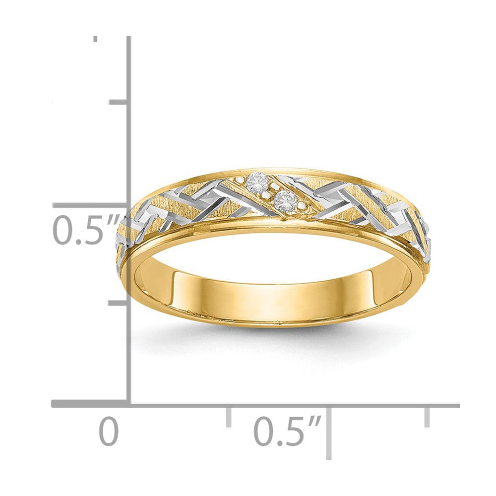 14K Yellow Gold And Rhodium Aa Quality .02 Carat Diamond Trio Ladies Complete Wedding Band