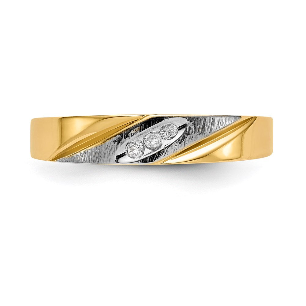 14K Yellow Gold And Rhodium Aa Quality .03 Carat Diamond Trio Ladies Complete Wedding Band