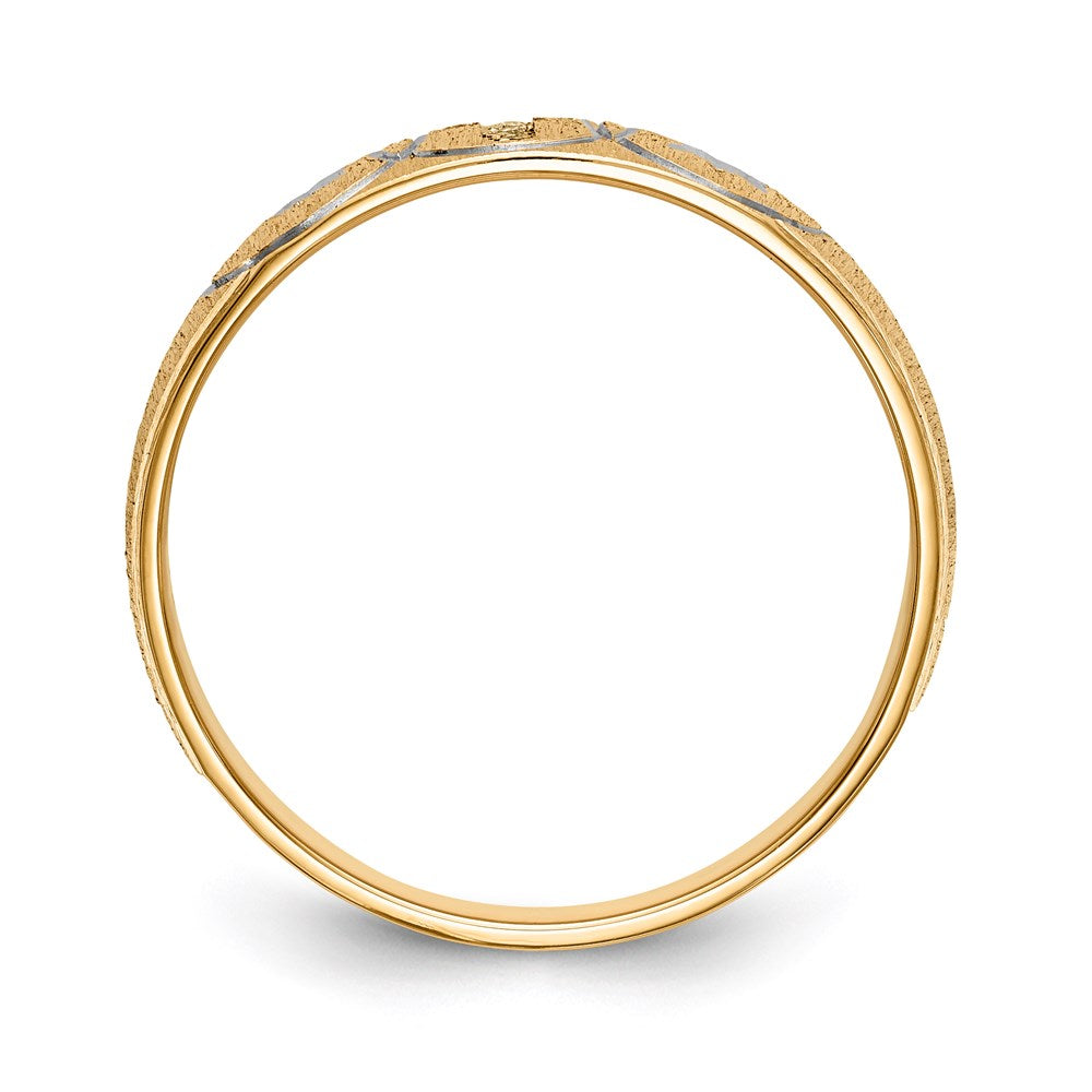 14K Yellow Gold And Rhodium Aa Quality .03 Carat Diamond Trio Mens Complete Wedding Band With Cross