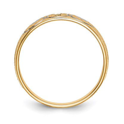 14K Yellow Gold And Rhodium Aa Quality .03 Carat Diamond Trio Mens Complete Wedding Band With Cross