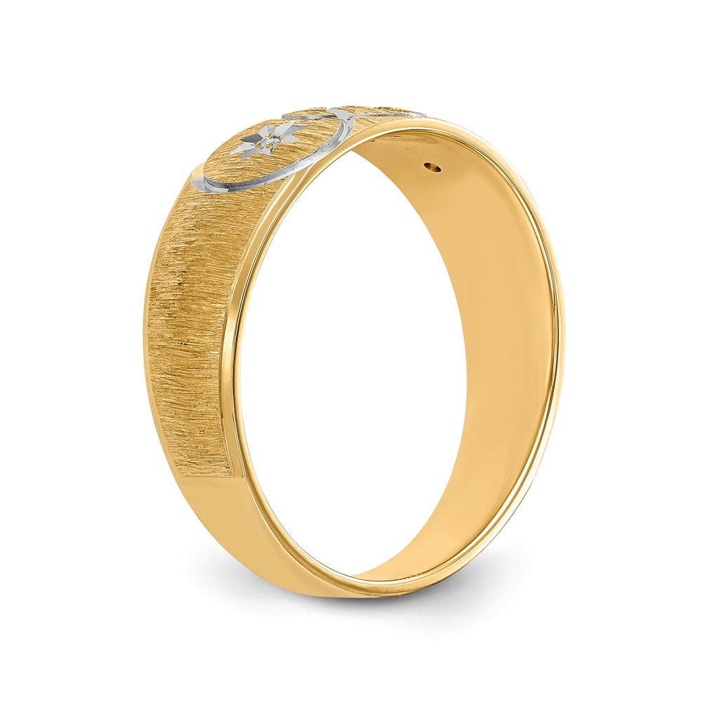 14K Yellow Gold And Rhodium Aa Quality .03 Carat Diamond Trio Mens Complete Wedding Band With Cross