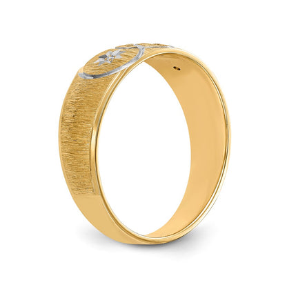 14K Yellow Gold And Rhodium Aa Quality .03 Carat Diamond Trio Mens Complete Wedding Band With Cross