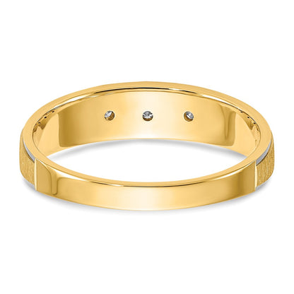 14K Yellow Gold And Rhodium Aa Quality .03 Carat Diamond Trio Ladies Complete Wedding Band With Cross