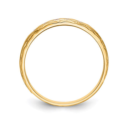 14K Yellow Gold Aa Quality 1/20 Carat Diamond Trio Ladies Complete Wedding Band