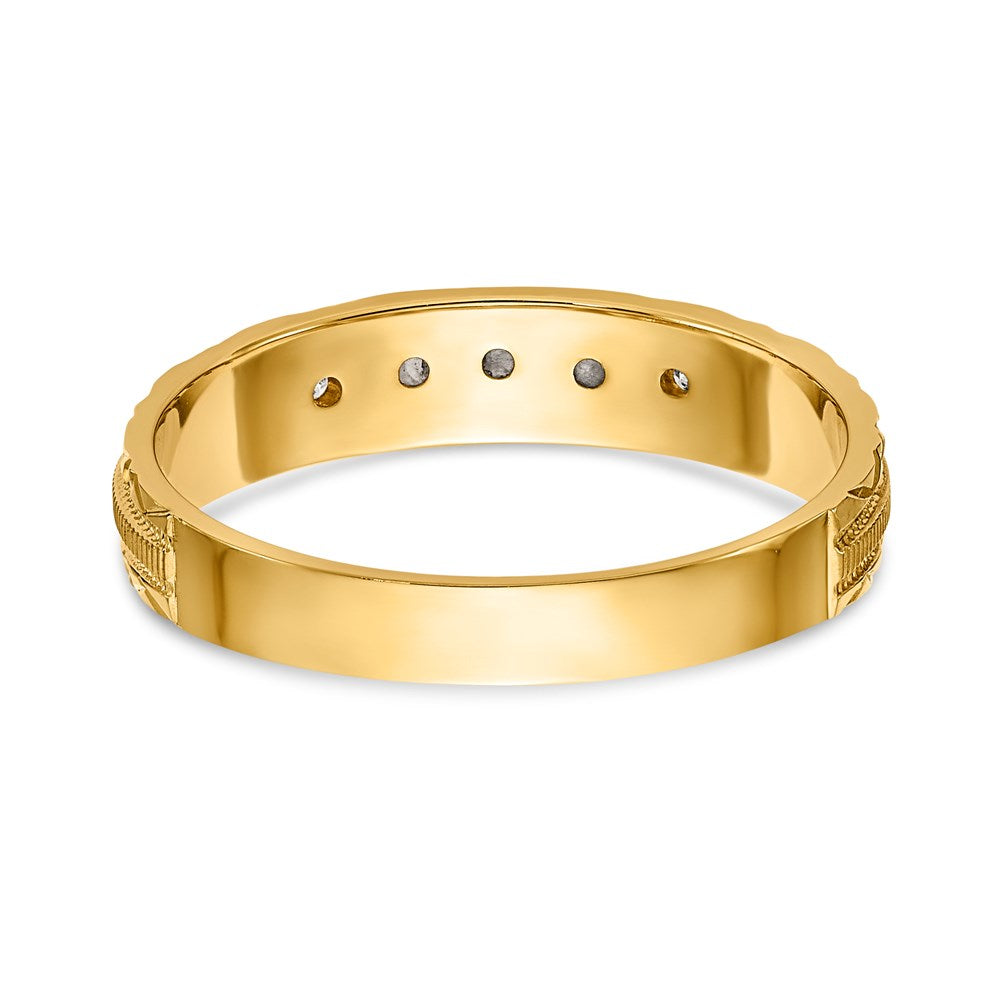 14K Yellow Gold Aa Quality 1/20 Carat Diamond Trio Ladies Complete Wedding Band