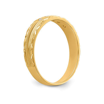 14K Yellow Gold Aa Quality 1/20 Carat Diamond Trio Ladies Complete Wedding Band