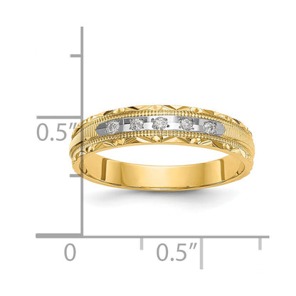 14K Yellow Gold Aa Quality 1/20 Carat Diamond Trio Ladies Complete Wedding Band