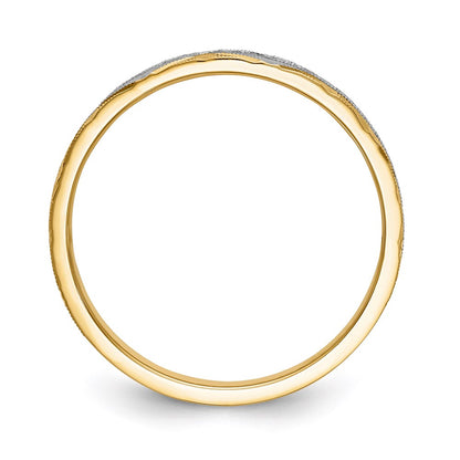 14K Yellow Gold And Rhodium Aa Quality 1/20 Carat Diamond Trio Mens Complete Wedding Band