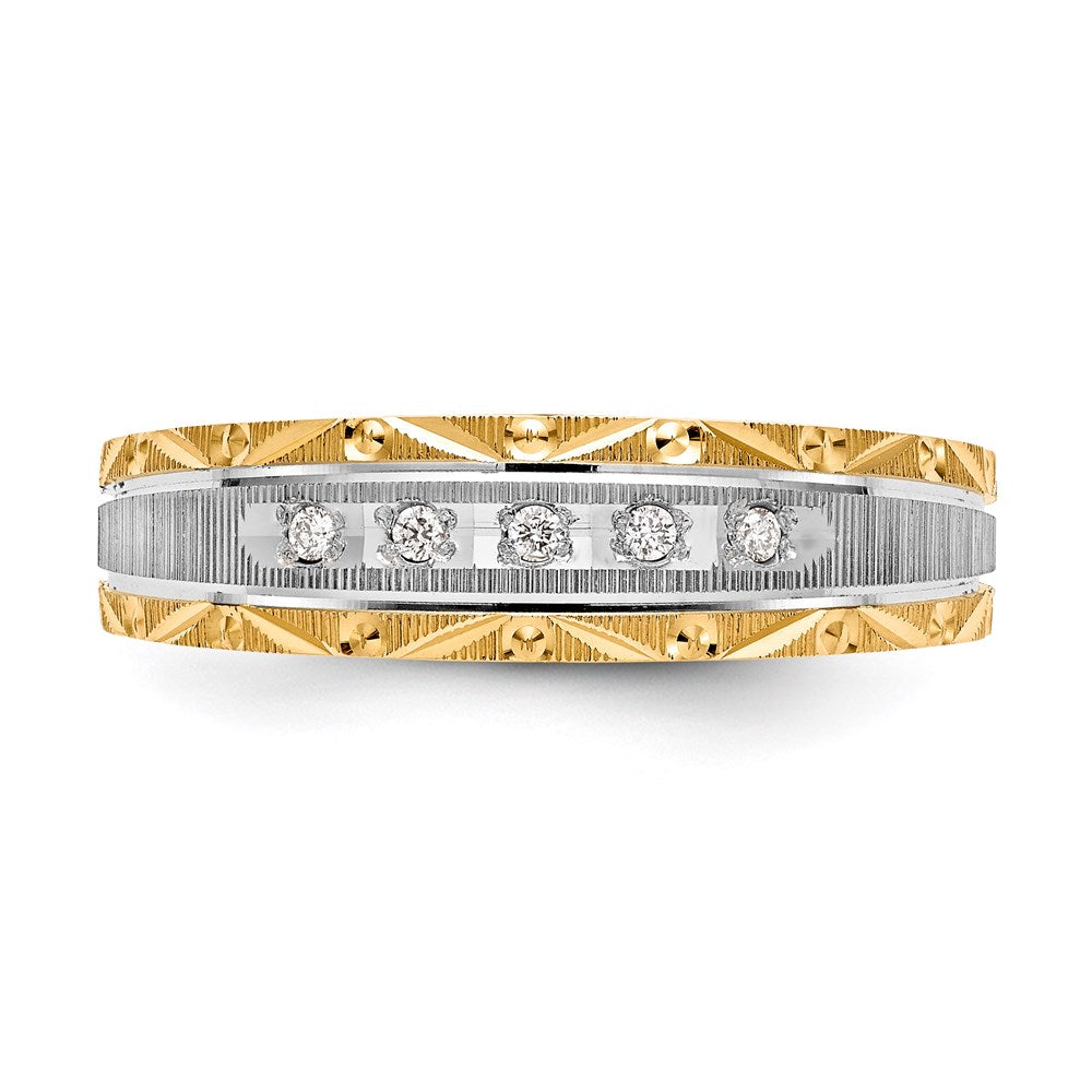 14K Yellow Gold And Rhodium Aa Quality 1/20 Carat Diamond Trio Mens Complete Wedding Band