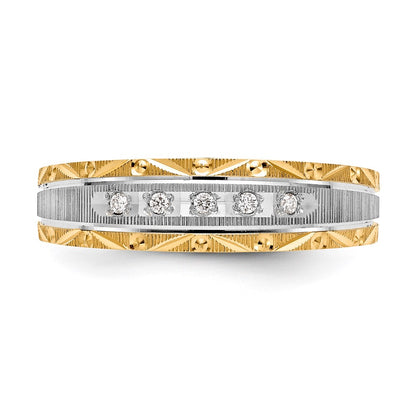14K Yellow Gold And Rhodium Aa Quality 1/20 Carat Diamond Trio Mens Complete Wedding Band