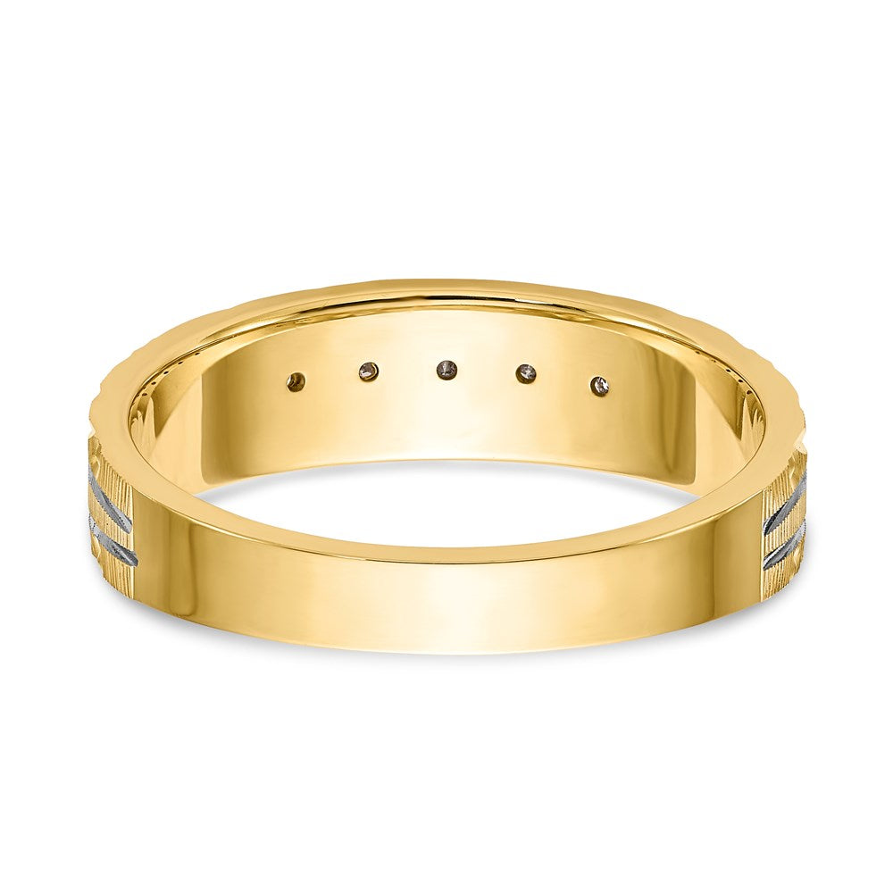 14K Yellow Gold And Rhodium Aa Quality 1/20 Carat Diamond Trio Mens Complete Wedding Band