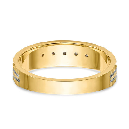 14K Yellow Gold And Rhodium Aa Quality 1/20 Carat Diamond Trio Mens Complete Wedding Band