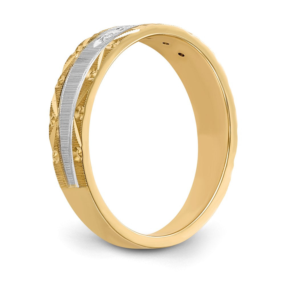 14K Yellow Gold And Rhodium Aa Quality 1/20 Carat Diamond Trio Mens Complete Wedding Band