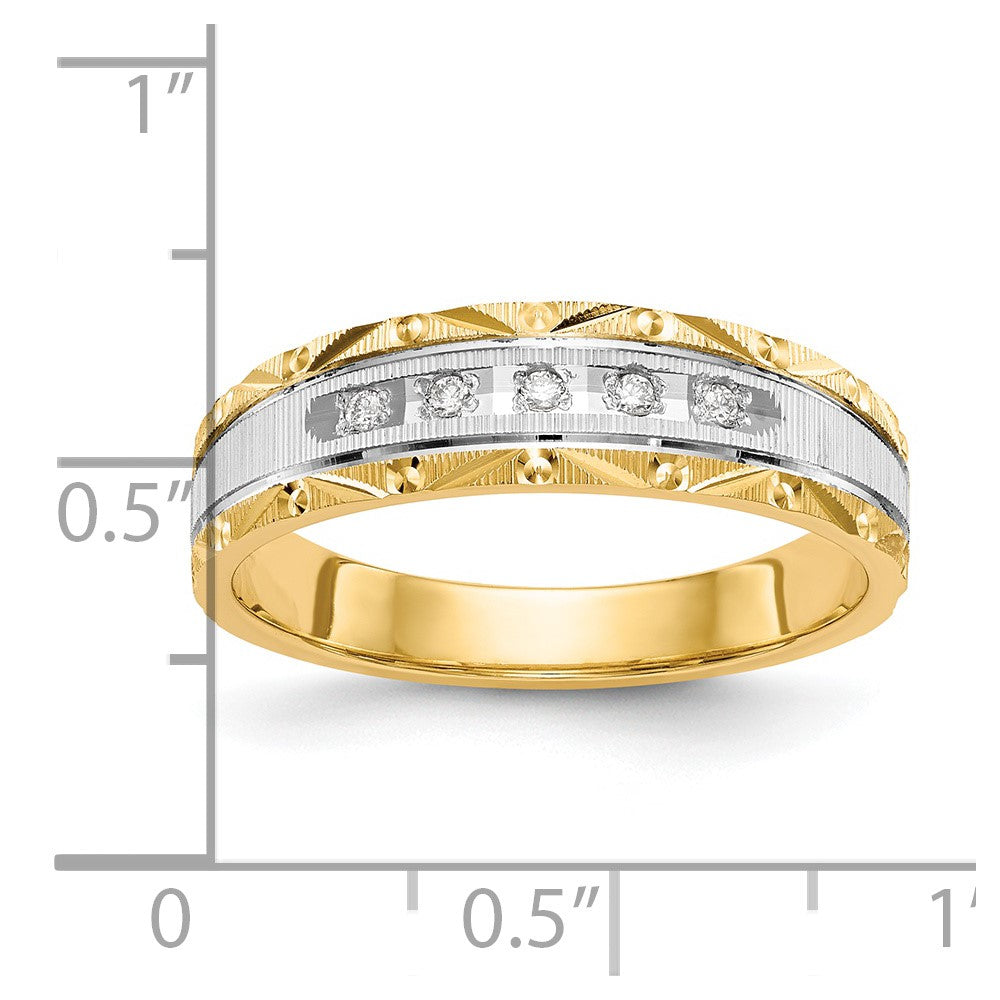 14K Yellow Gold And Rhodium Aa Quality 1/20 Carat Diamond Trio Mens Complete Wedding Band