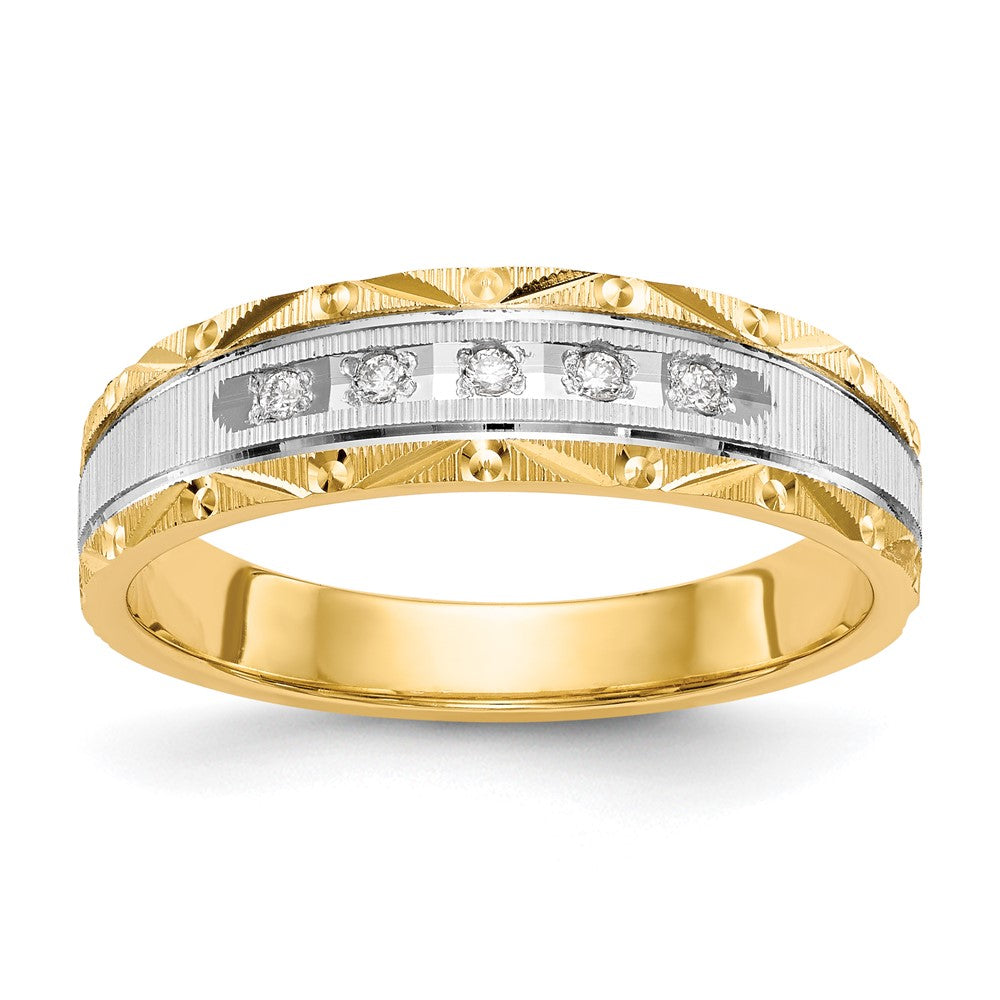 14K Yellow Gold And Rhodium Aa Quality 1/20 Carat Diamond Trio Mens Complete Wedding Band