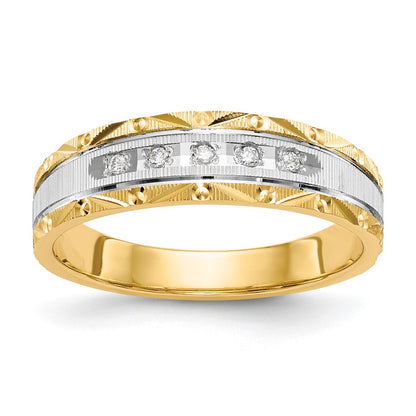 14K Yellow Gold And Rhodium Aa Quality 1/20 Carat Diamond Trio Mens Complete Wedding Band